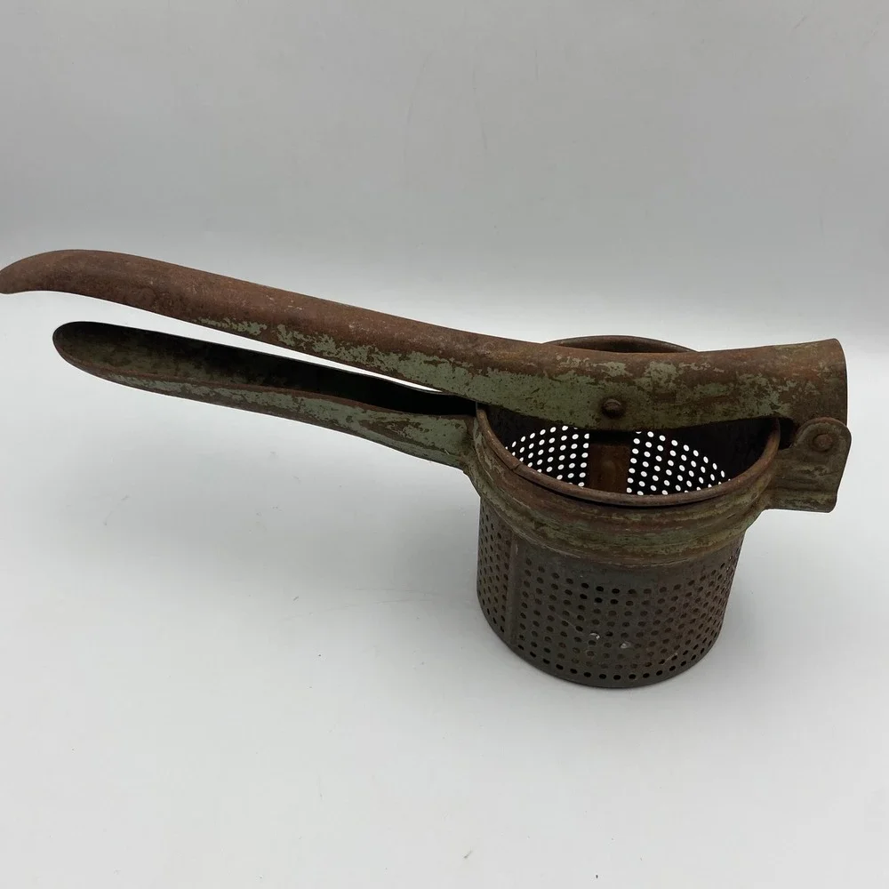 Vintage 1940s 1950s Potato Ricer‎ Food Press Green Chippy Paint Rustic Primitive